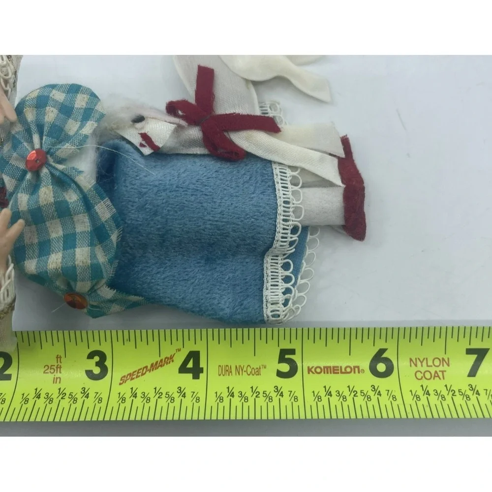 2 Vtg 50s Christmas‎ Ornaments Velvet Silk Celluloid Hands Bo Peep Drummer Boy